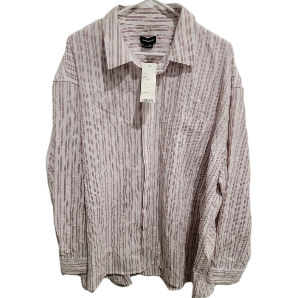 STANDARD CLOTH‎ Urban Outfitters Crinkle Plisse Stripe Button Down Shirt L NWT